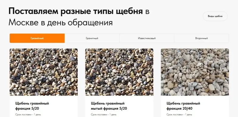 Каталог щебня по типам и фракциям со сроком поставки