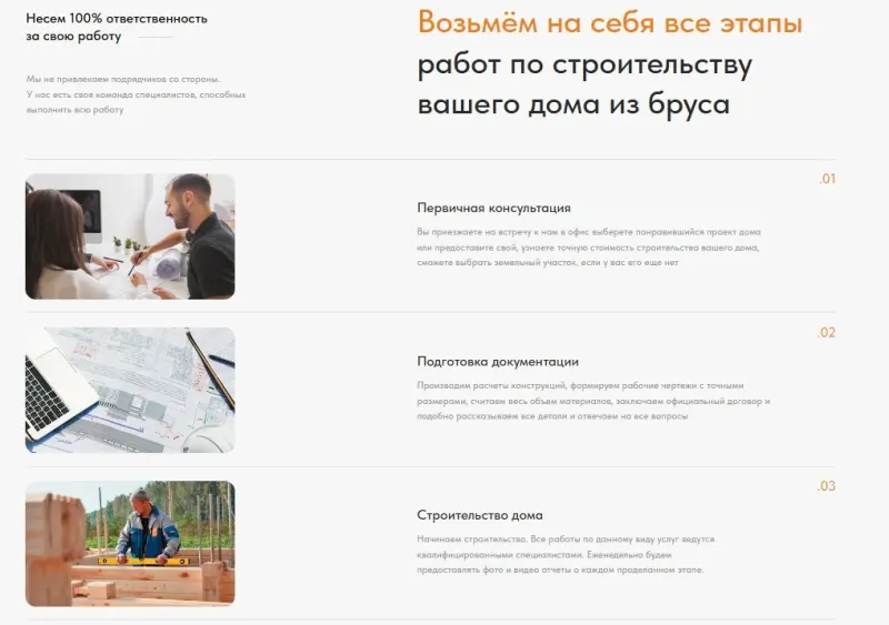 Этапы работ: консультация, документация, стройка