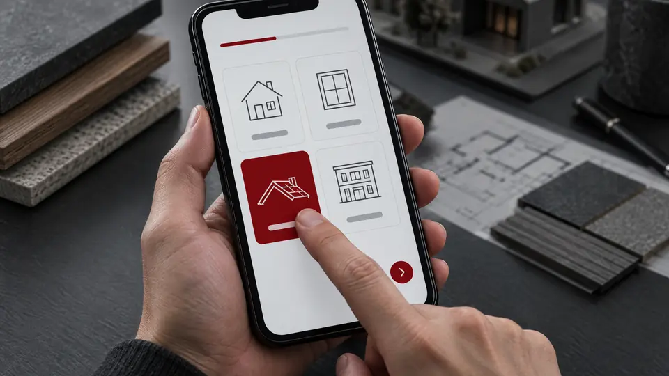 Квиз на смартфоне: выбор объекта — дом, окна, кровля или фасад