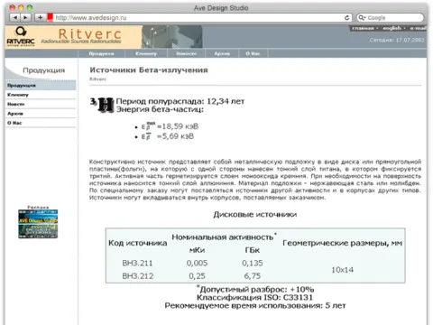 Ритверц: источники бета-излучения, 2002