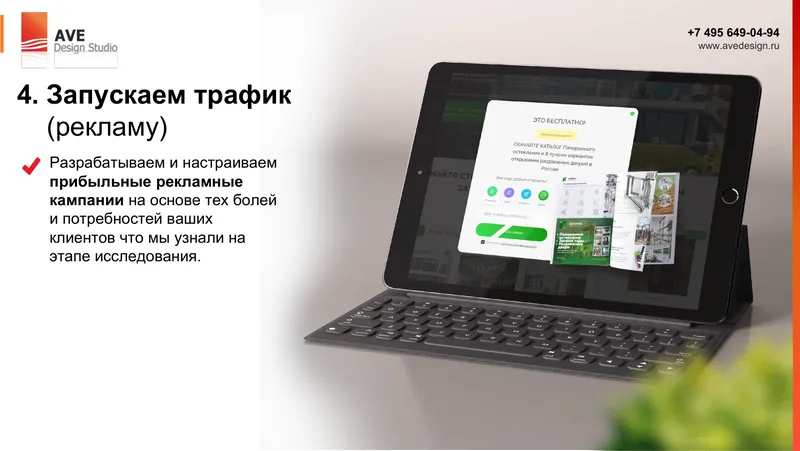 Слайд из презентации AVE Design Studio: Запуск рекламы на основе болей и потребностей клиентов, найденных на этапе исследования